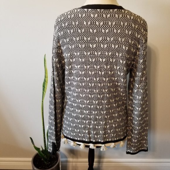 NWT Nanette Lepore Textured Tassel Boho Jacket Cardigan Black and Cream …‌ - Picture 6 of 13